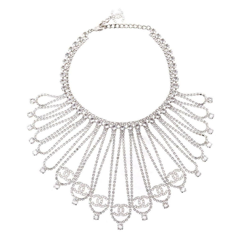 CHANEL Cocomark Necklace Rhinestone Silver B18S Accessories