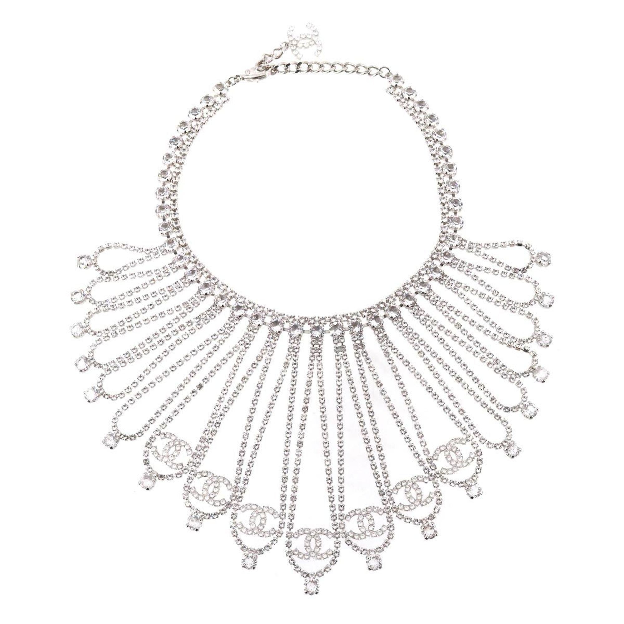 CHANEL Cocomark Necklace Rhinestone Silver B18S Accessories