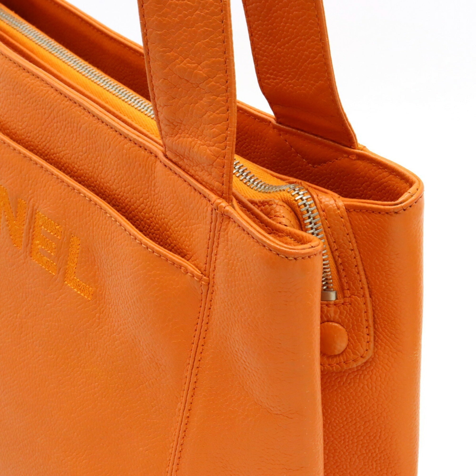 CHANEL tote bag shoulder caviar skin leather orange