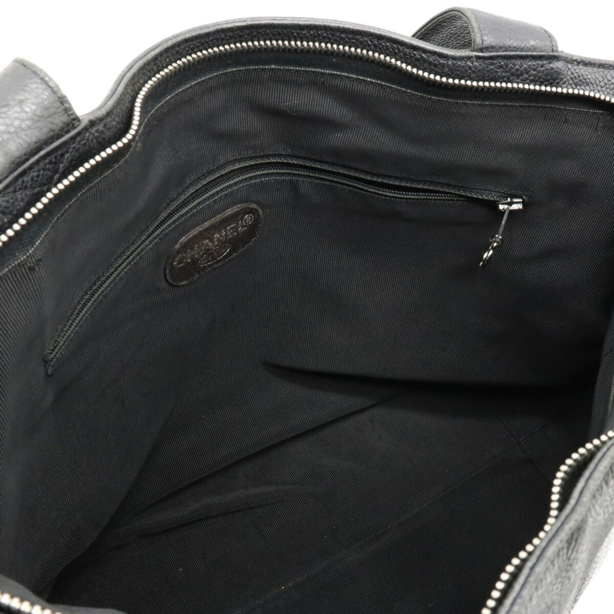 CHANEL here mark tote bag shoulder caviar skin black
