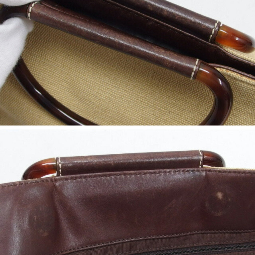 CHANEL Tortoiseshell Handle Canvas Tote Coco Mark Beige