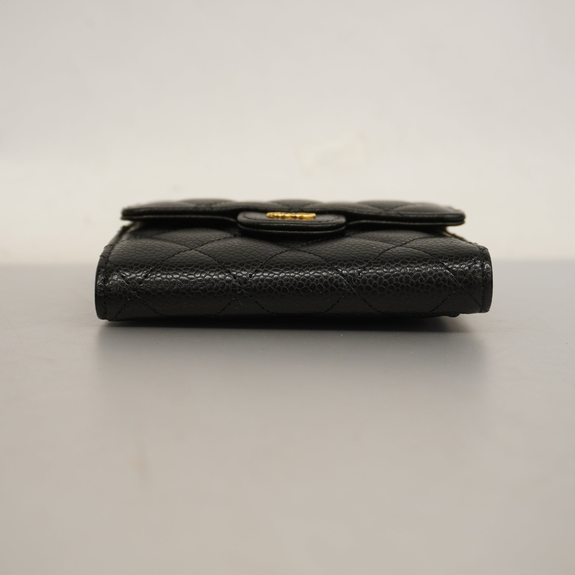 CHANEL  Matelasse Tri-fold Wallet Gold Metal Fittings Women's Caviar Leather