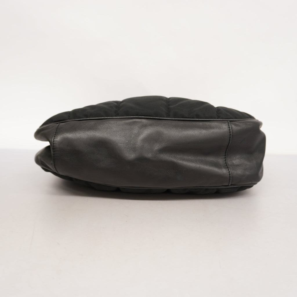 CHANELAuth  Chocolate Bar Chain Shoulder Women's Nylon Shoulder Bag Black