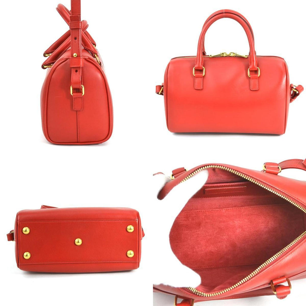 SAINT LAURENT Handbag Shoulder Bag Baby Duffle Leather Red Gold Women's e55995f