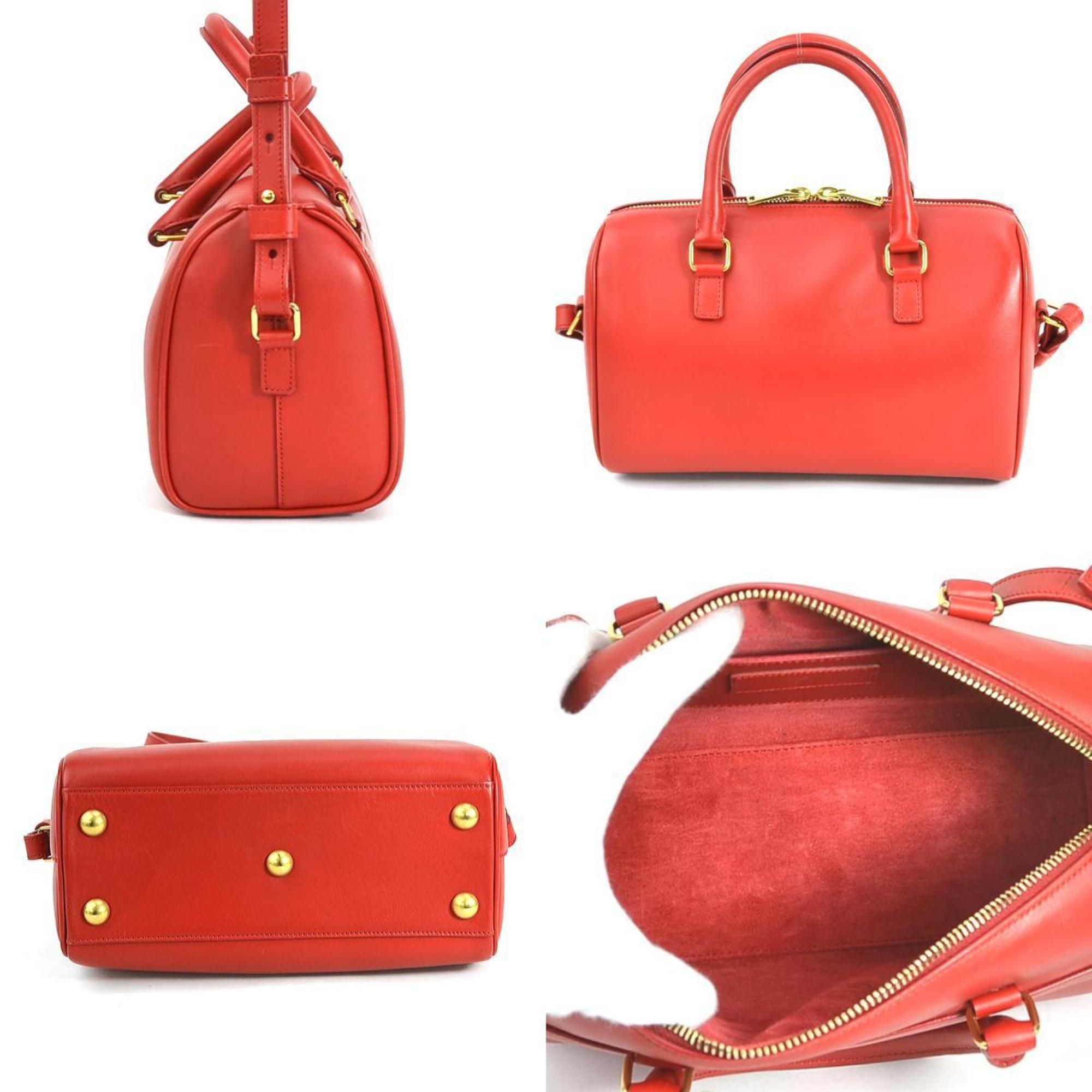 SAINT LAURENT Handbag Shoulder Bag Baby Duffle Leather Red Gold Women's e55995f