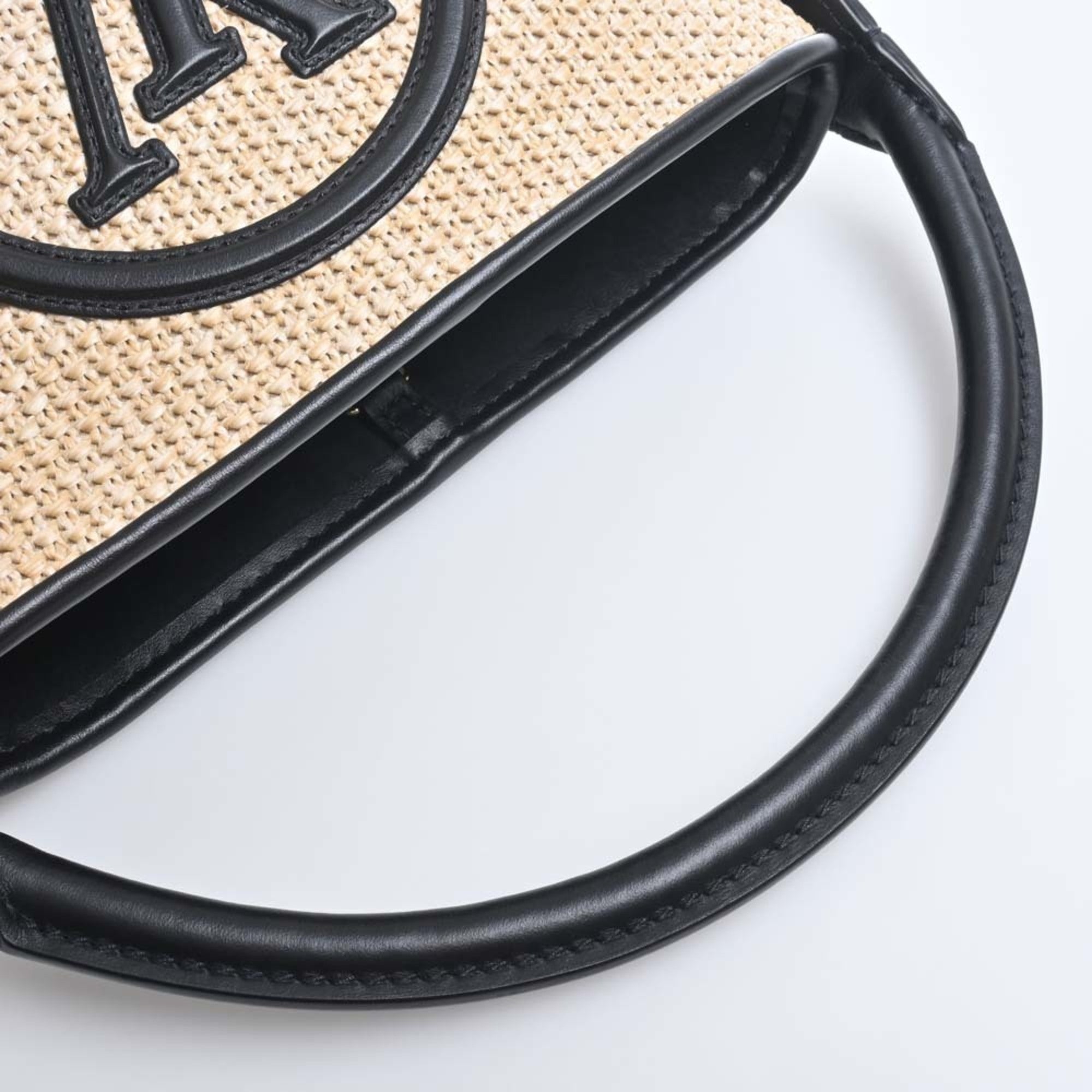 LOUIS VUITTON Raffia Leather Petit Bucket 2WAY Handbag M59961 Natural/Black Ladies