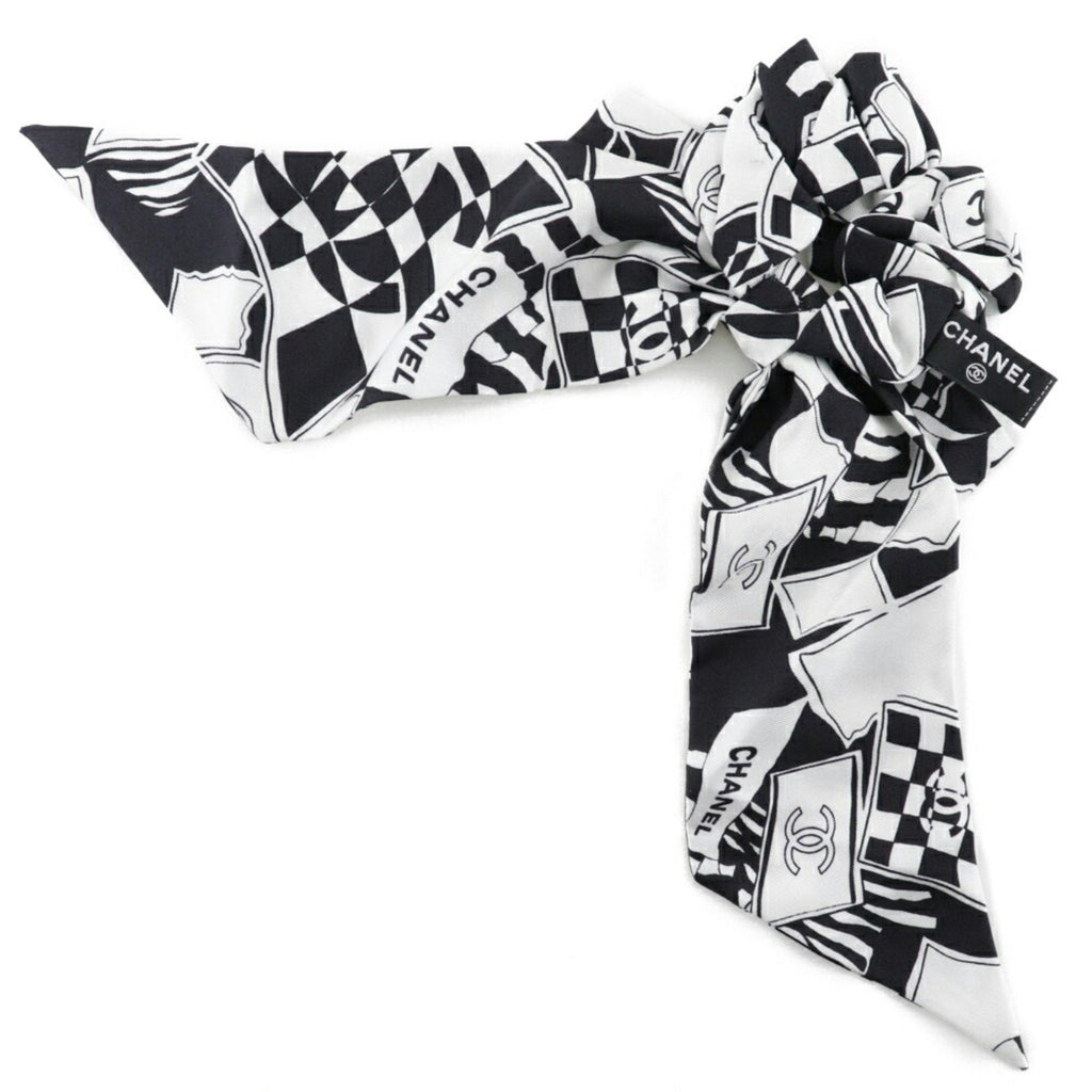 CHANEL Ribbon Scrunchie Other Accessories Coco Mark Logo Silk Black/White Women's