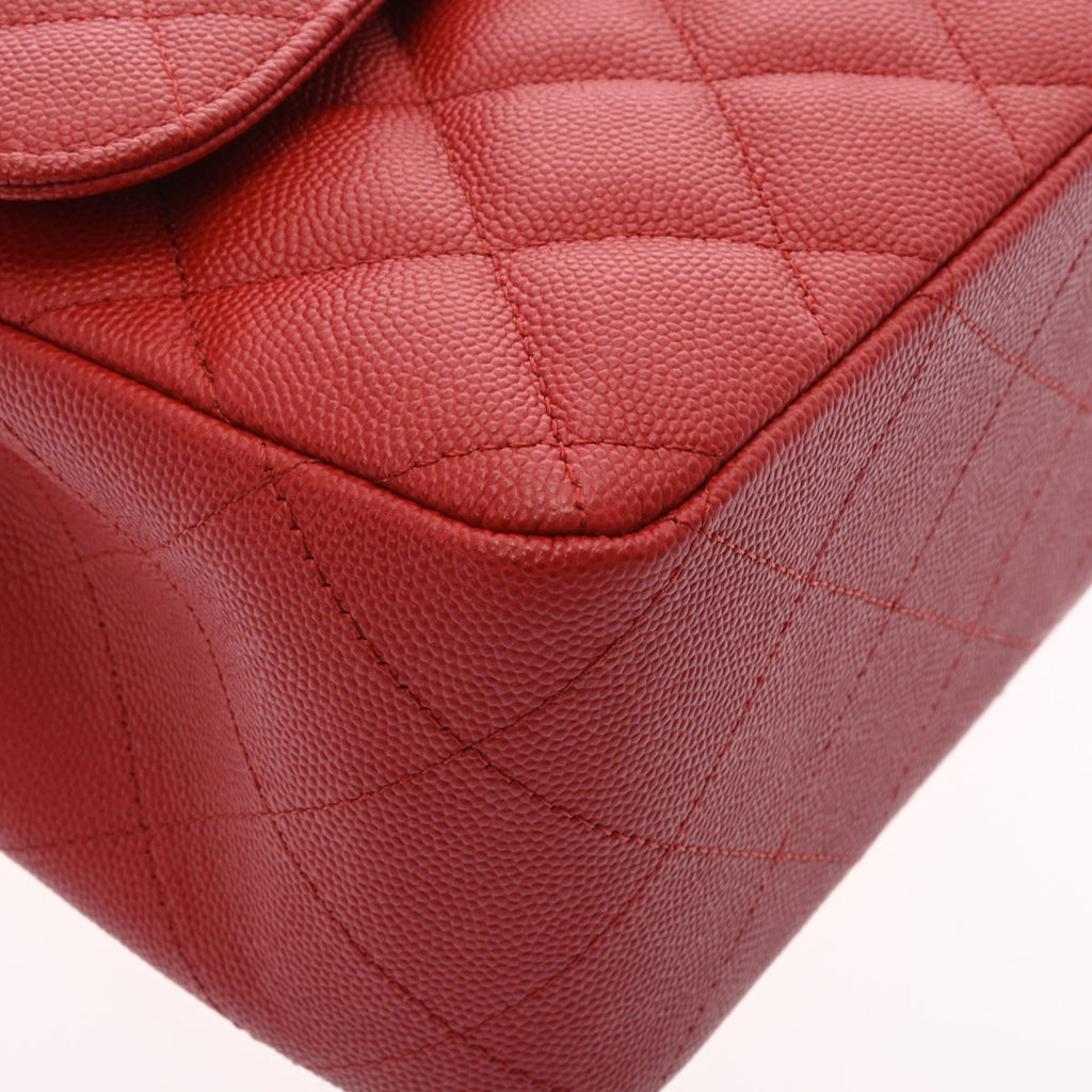 CHANEL matelasse double flap chain shoulder 30 red ladies caviar skin bag