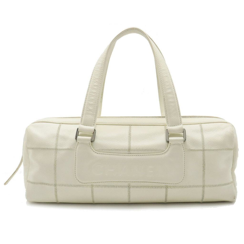 CHANEL Chocolate Bar Coco Mark Handbag Boston Leather Ivory White