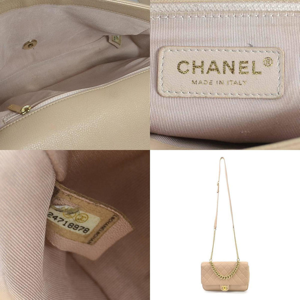 CHANEL Diagonal Shoulder Bag Cocomark Matrasse Caviar Skin Leather Beige Gold Unisex 99540a