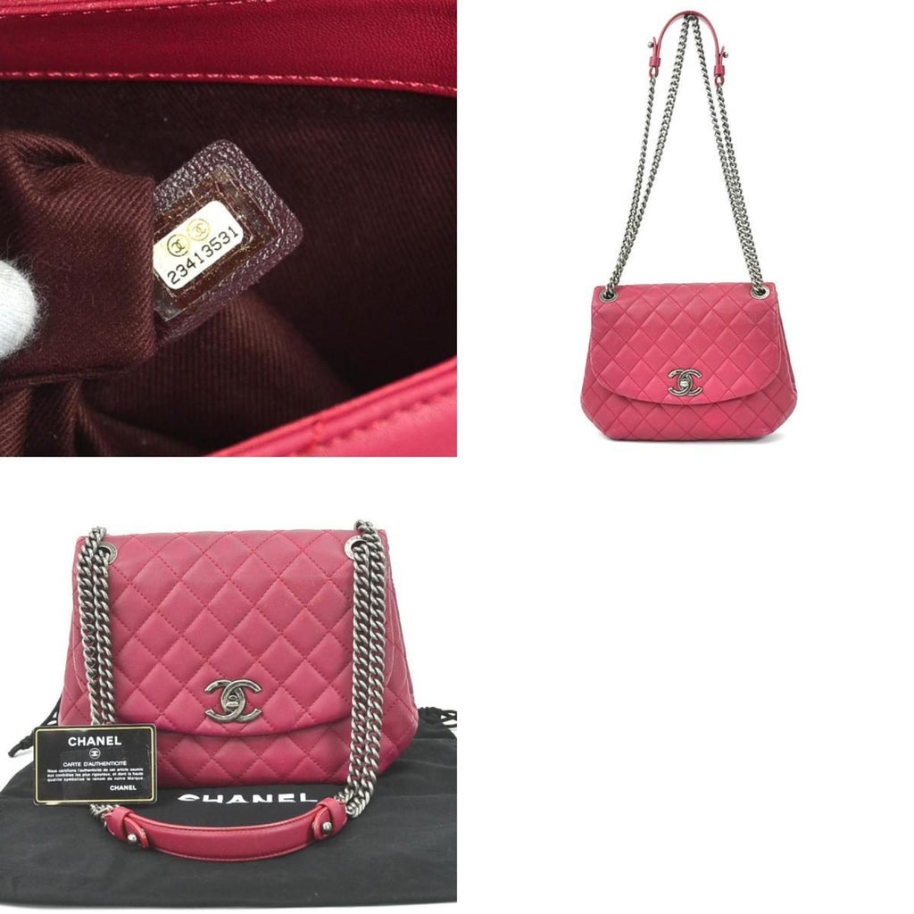 CHANEL Diagonal Shoulder Bag Matrasse Cocomark Leather/Metal Magenta/Gunmetal Women's