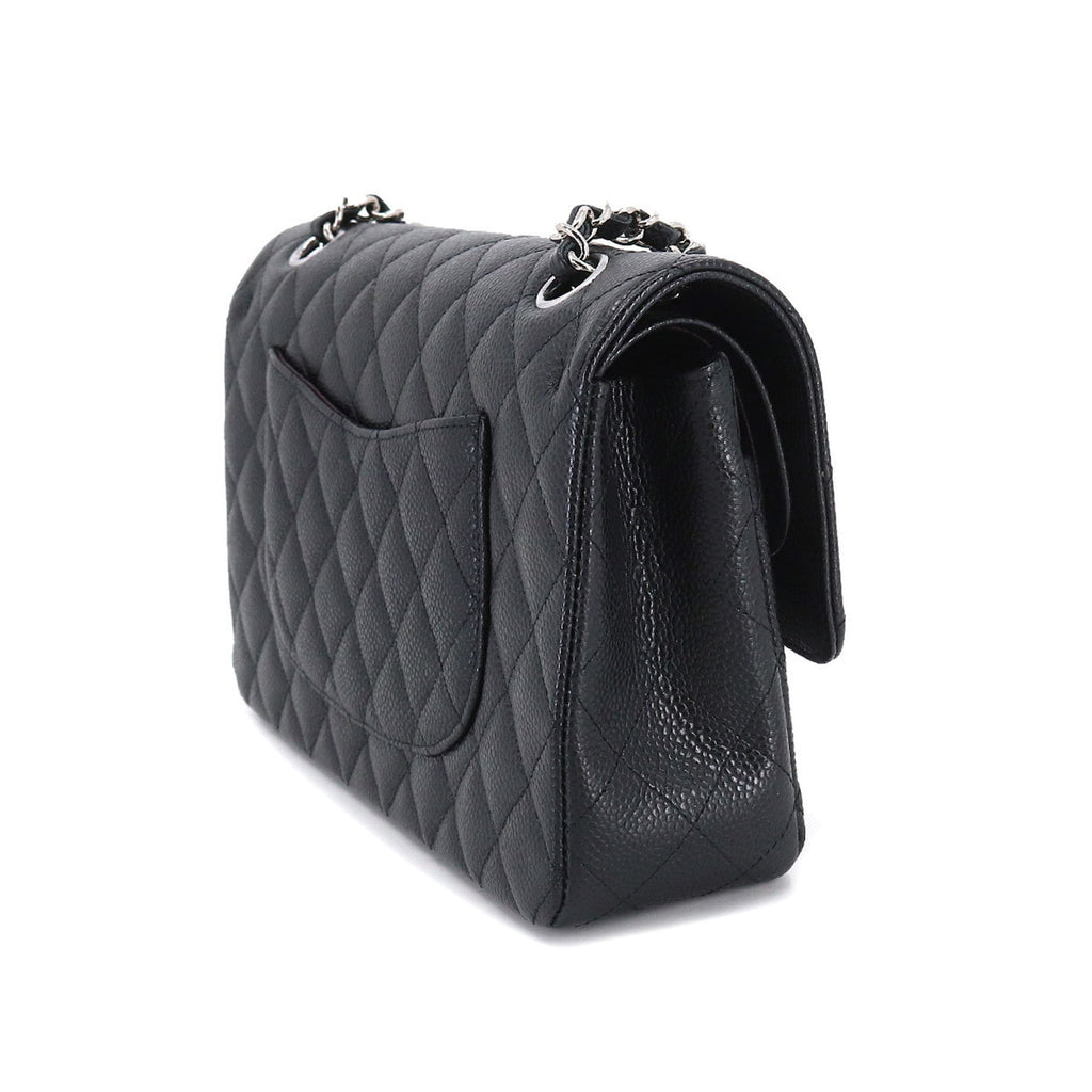 CHANEL Matelasse 25 Chain Shoulder Bag Caviar Skin Leather Black A01112 Silver Hardware