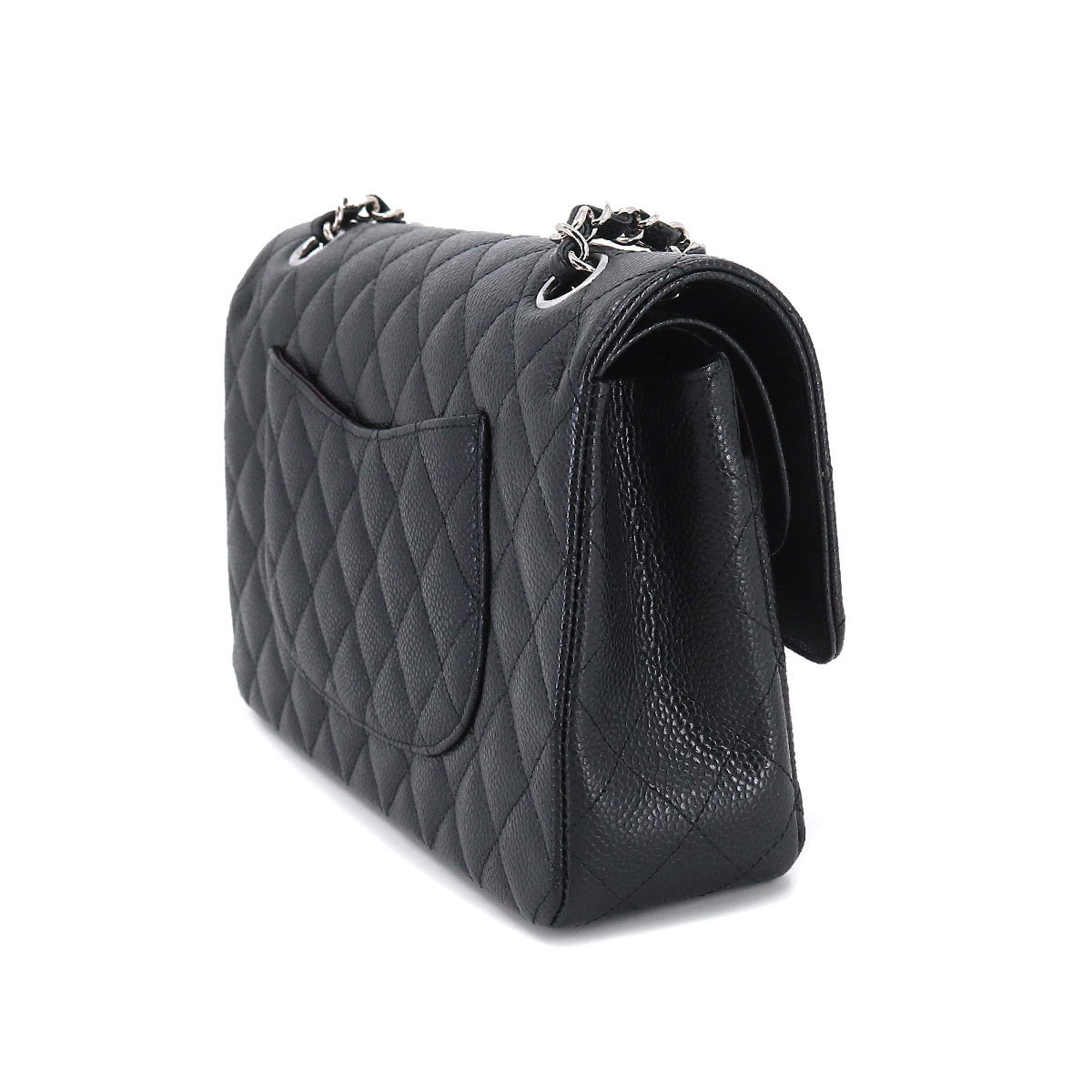 CHANEL Matelasse 25 Chain Shoulder Bag Caviar Skin Leather Black A01112 Silver Hardware