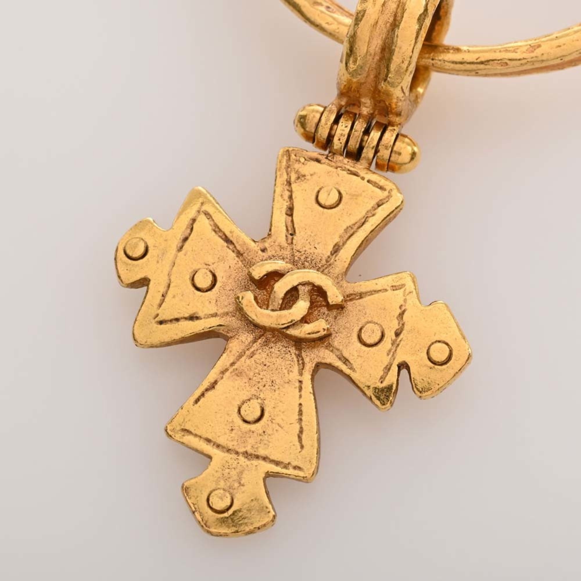 CHANEL Cross Motif Coco Mark Brooch Gold Ladies