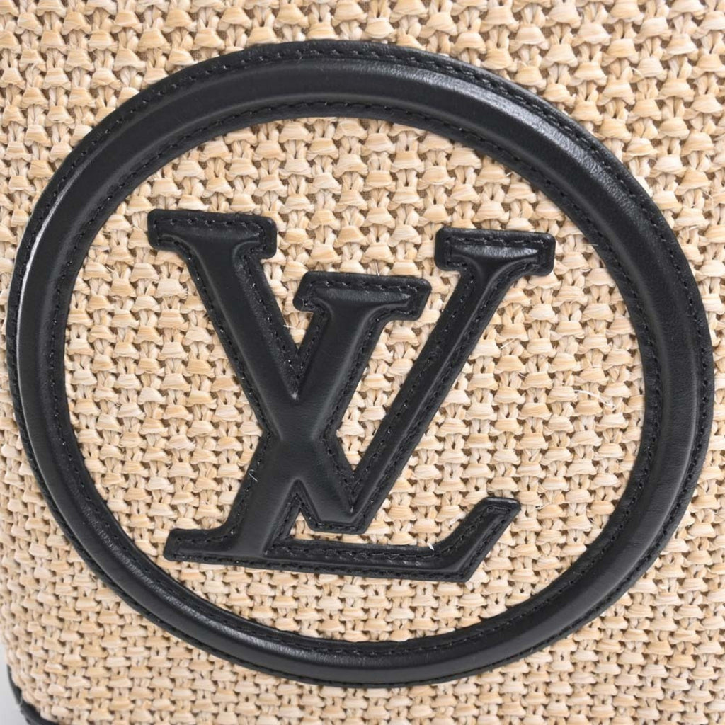 LOUIS VUITTON Raffia Leather Petit Bucket 2WAY Handbag M59961 Natural/Black Ladies