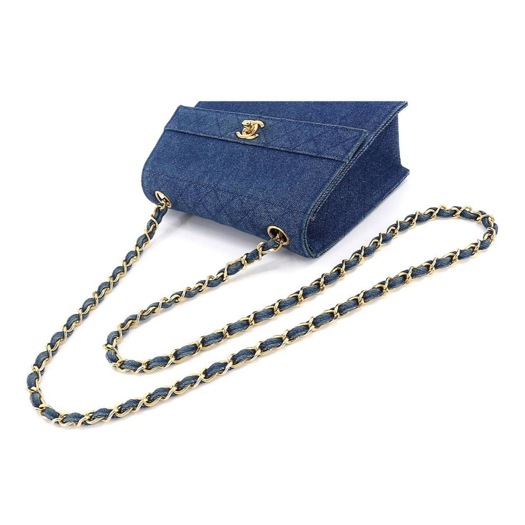 CHANEL Chain Shoulder Bag Denim Blue Gold Hardware Vintage Matelasse