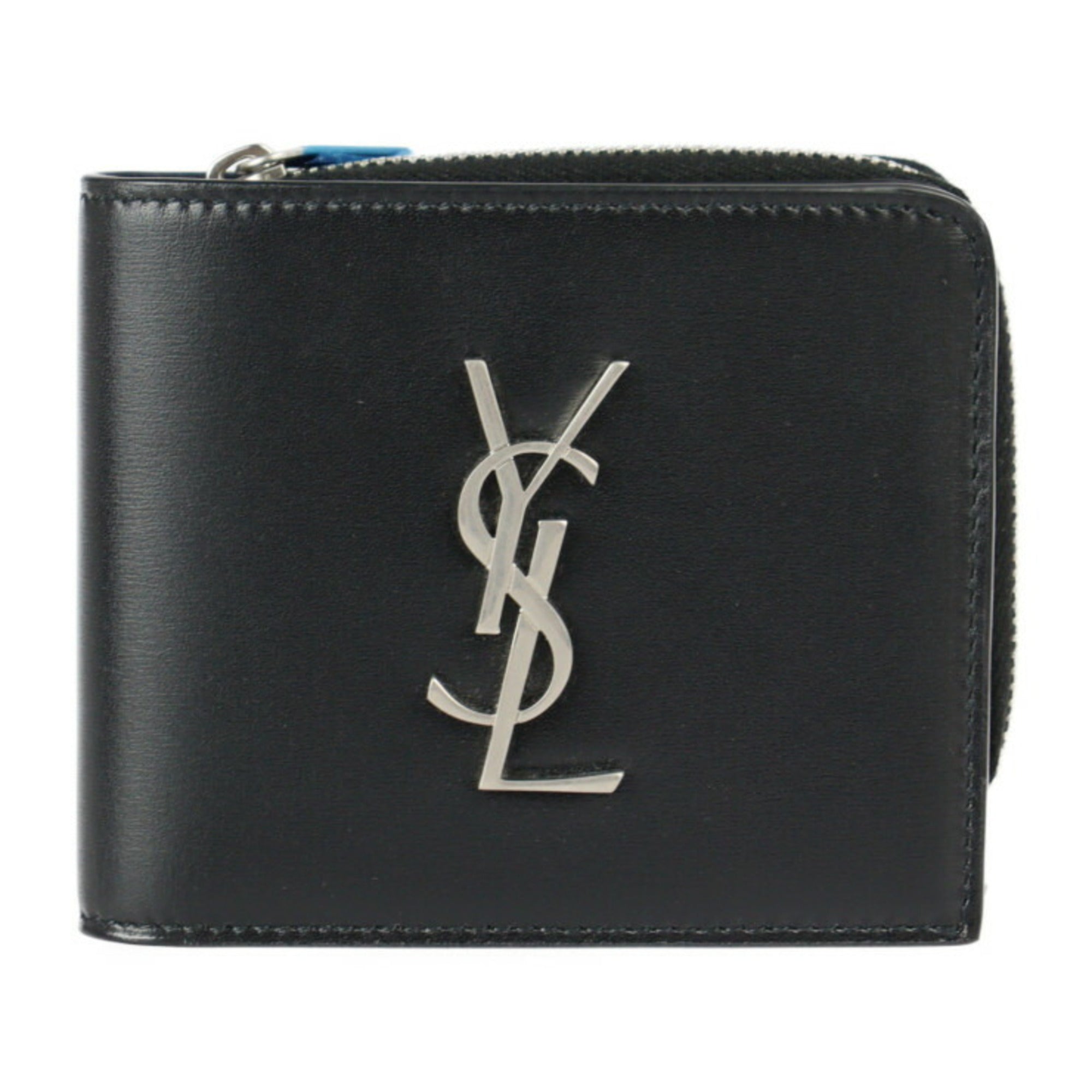 YVES SAINT LAURENT SAINT LAURENT PARIS Saint-Laurent Paris folio wallet 630072 calf leather NERO black silver metal fittings L-shaped fastener logo