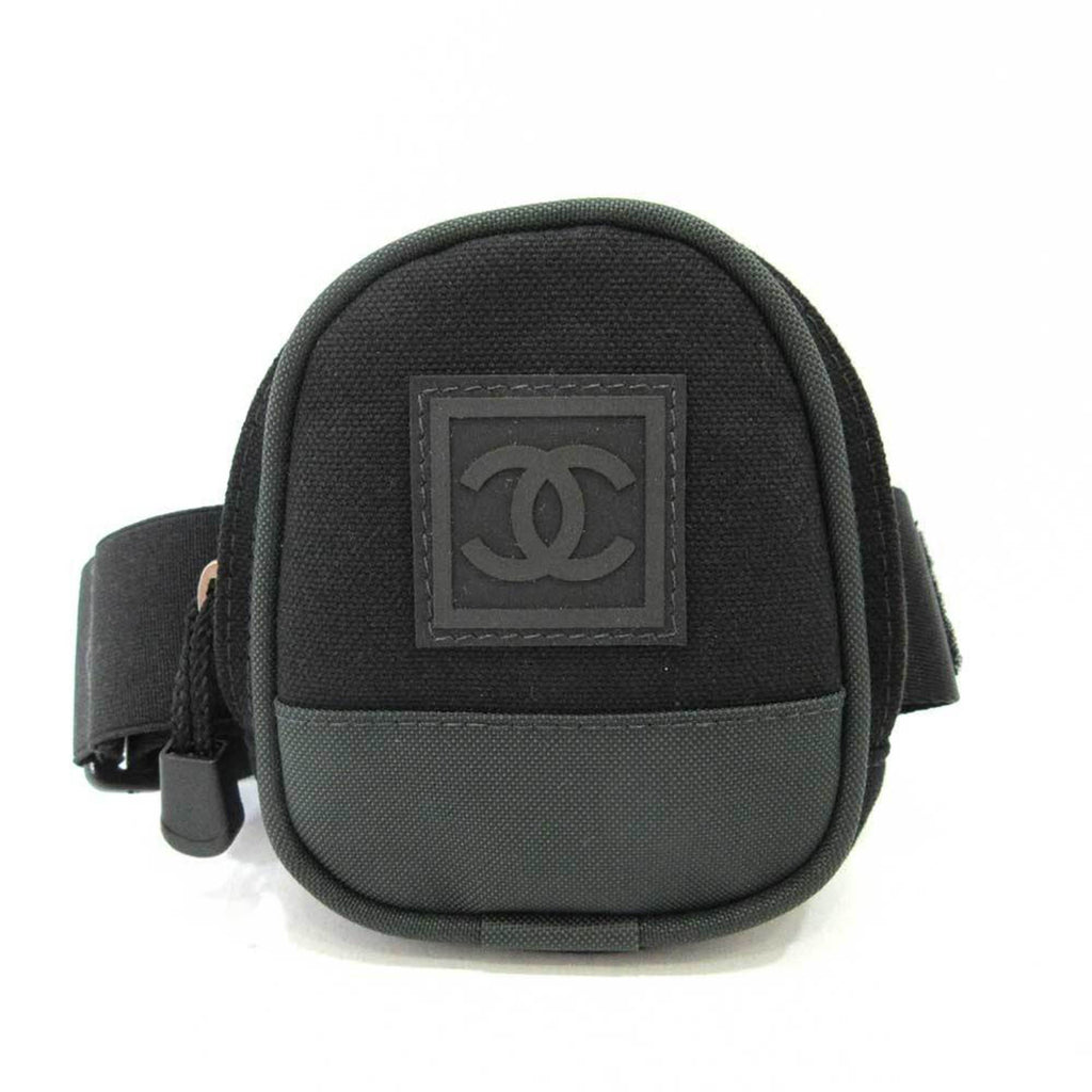 CHANEL Accessory Sports Line Arm Pouch Black Mini Coco Mark Men's Women's Rubber Canvas