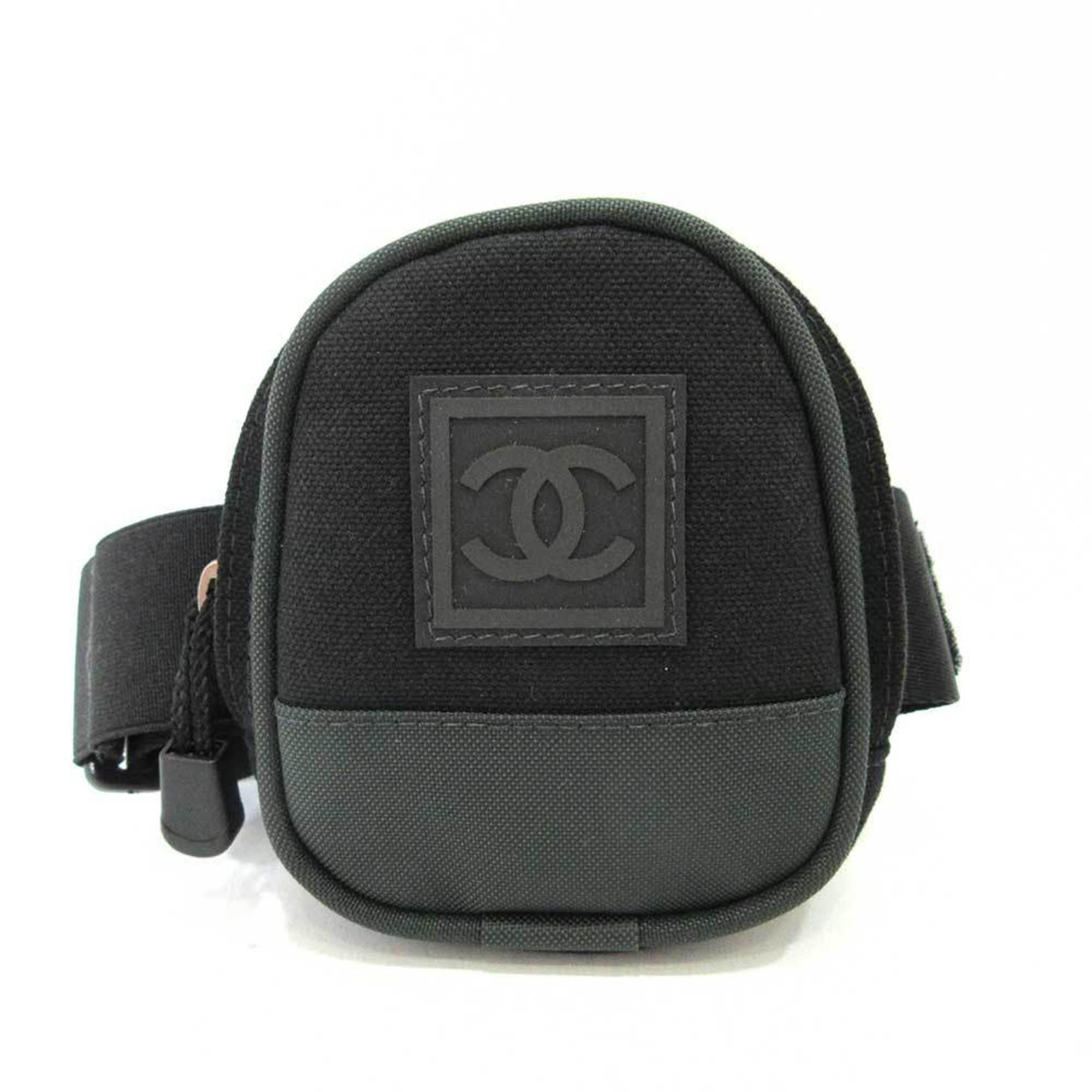 CHANEL Accessory Sports Line Arm Pouch Black Mini Coco Mark Men's Women's Rubber Canvas