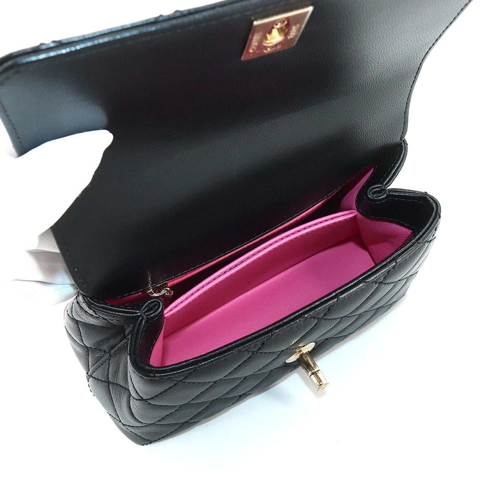 CHANEL here handle matelasse 2way hand shoulder bag leather black rainbow AS2215 Matelasse Bag