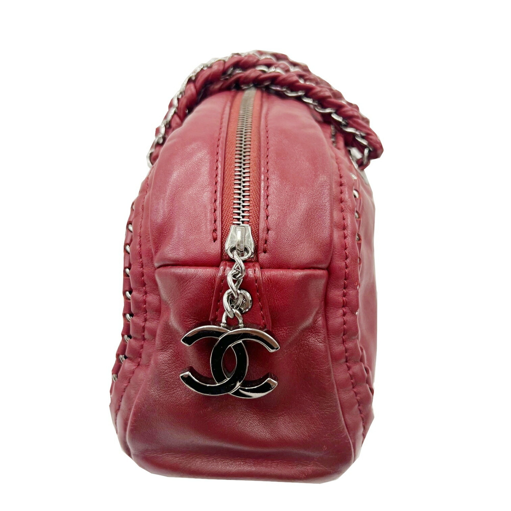 CHANEL Luxury Line Bowling Bag Chain Shoulder Coco Mark Handbag A31575 Ladies Bordeaux 10s