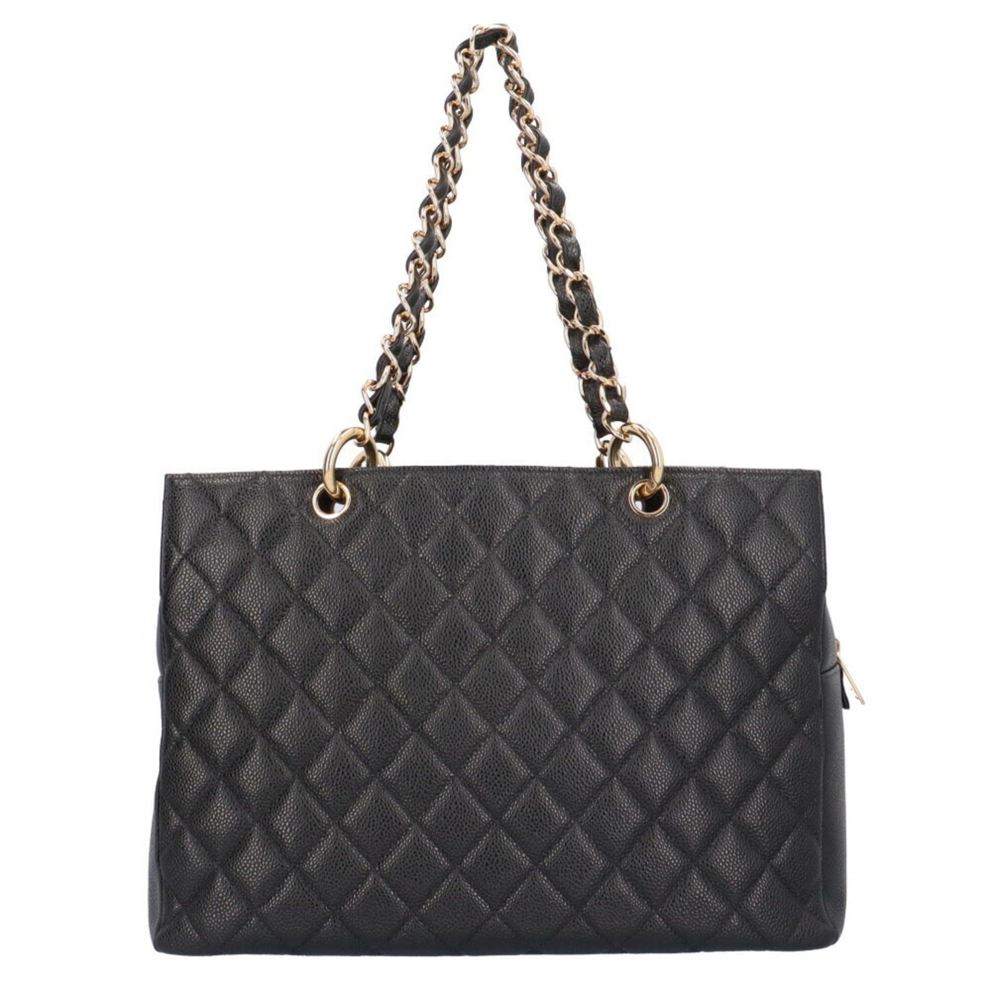 CHANEL chain matelasse shoulder bag caviar skin black ladies