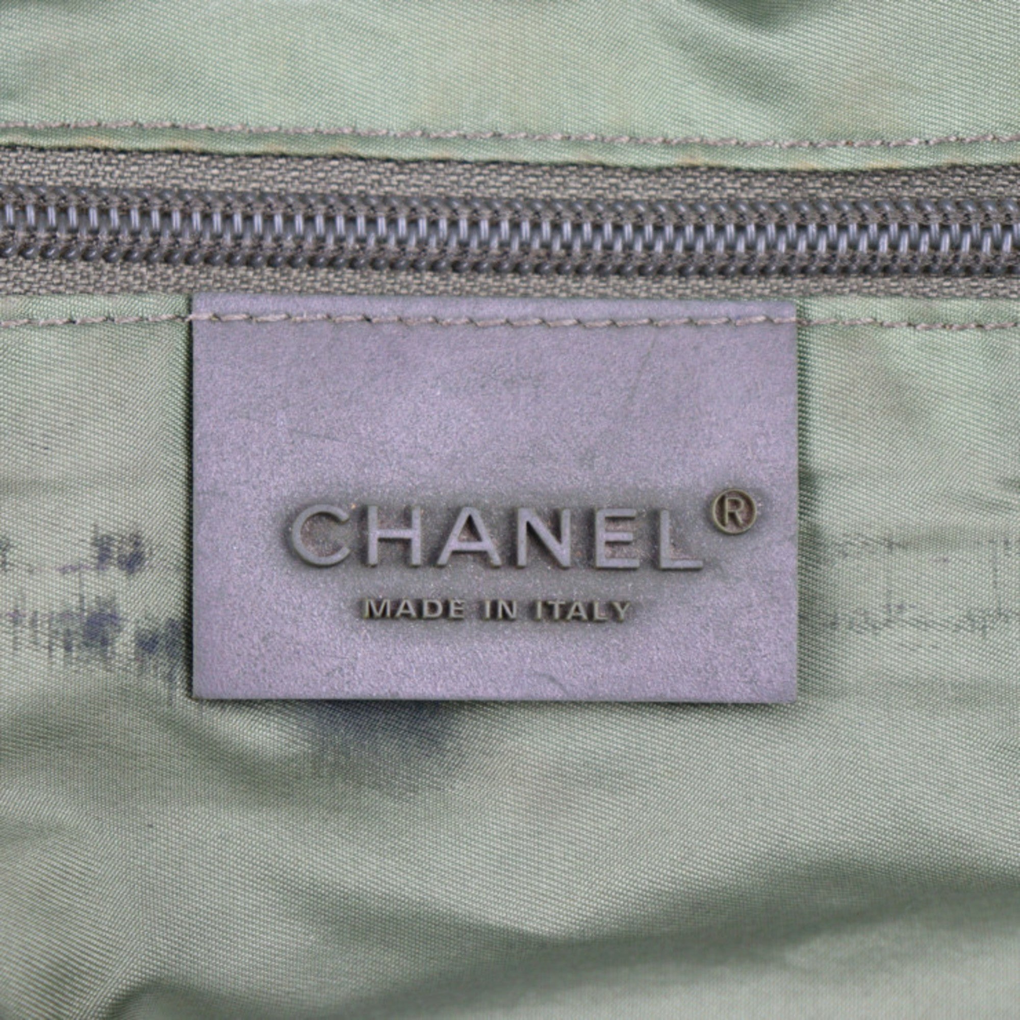 CHANEL Sport Line Boston Bag Nylon Canvas Black Khaki Green Shoulder Travel Cocomark 10 Series Round Cylindrical