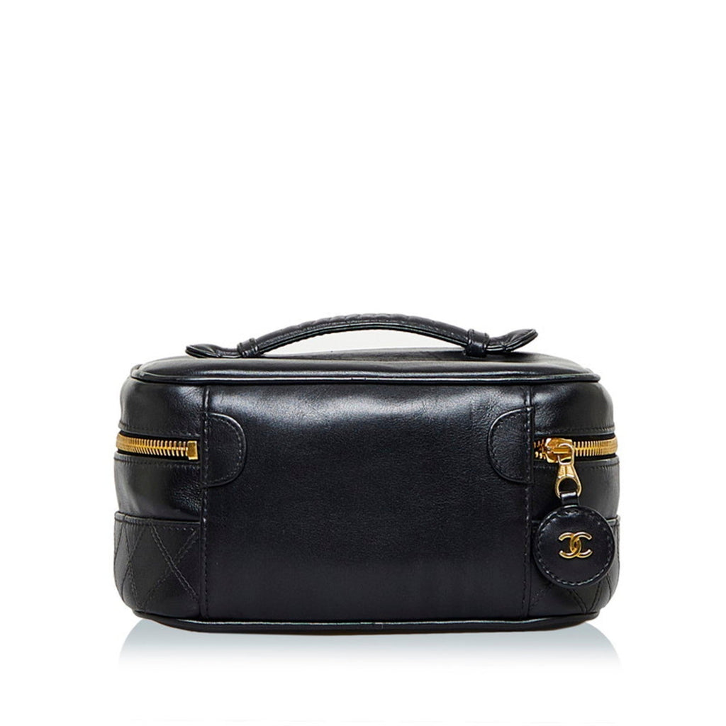 CHANEL Cocomark Bicolore Vanity Bag Handbag Black Lambskin Ladies