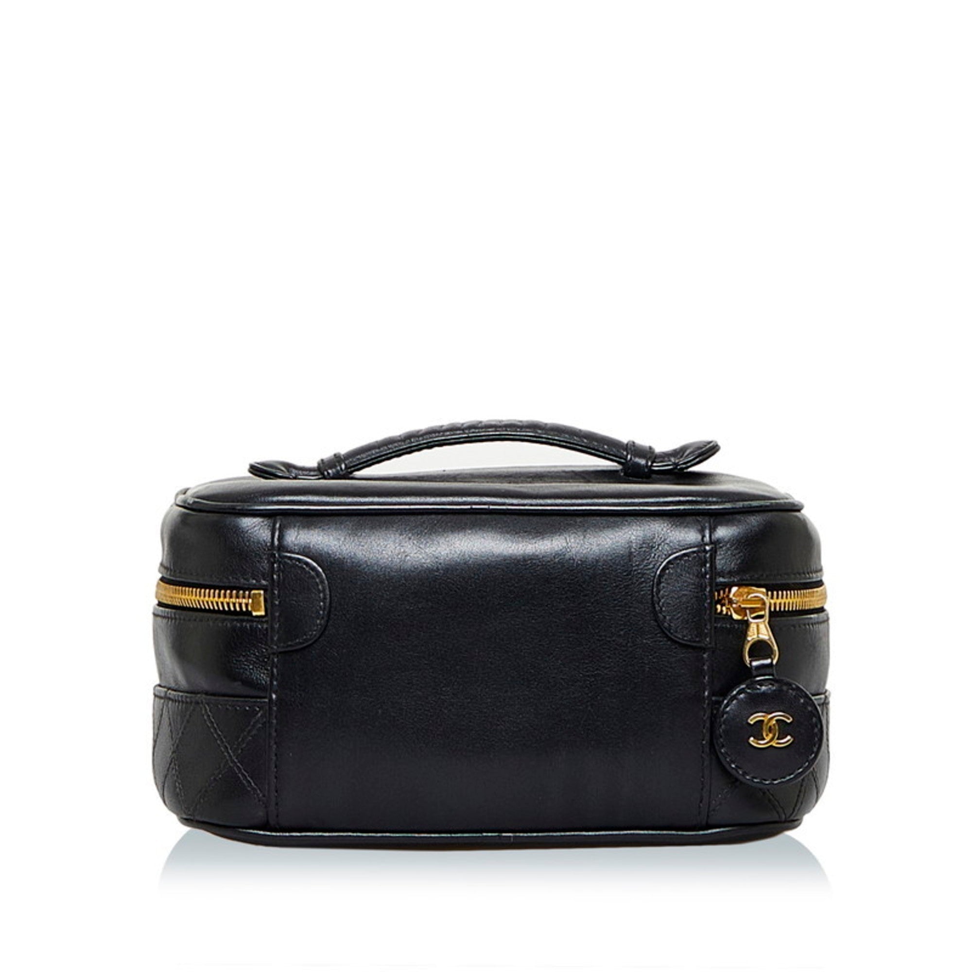 CHANEL Cocomark Bicolore Vanity Bag Handbag Black Lambskin Ladies