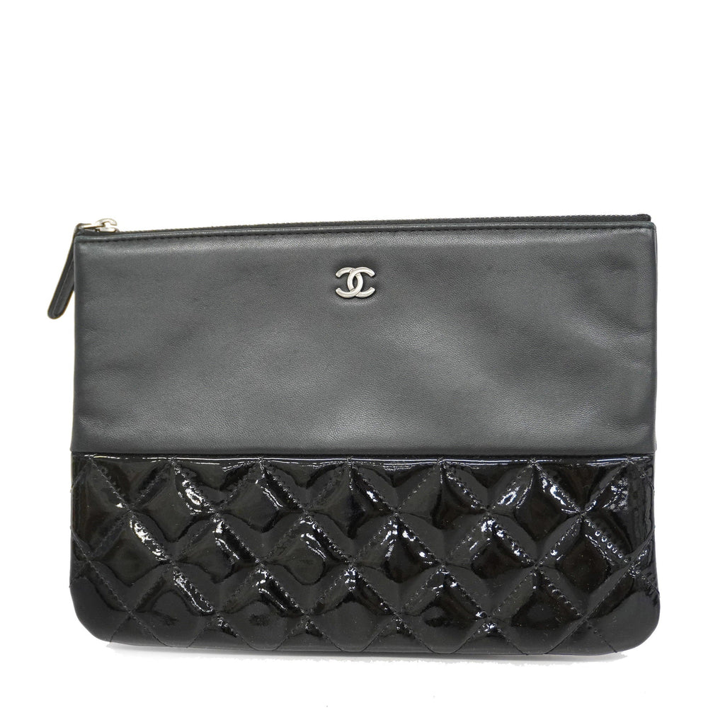 CHANELAuth  Matelasse Women's Leather,Patent Leather Clutch Bag Black