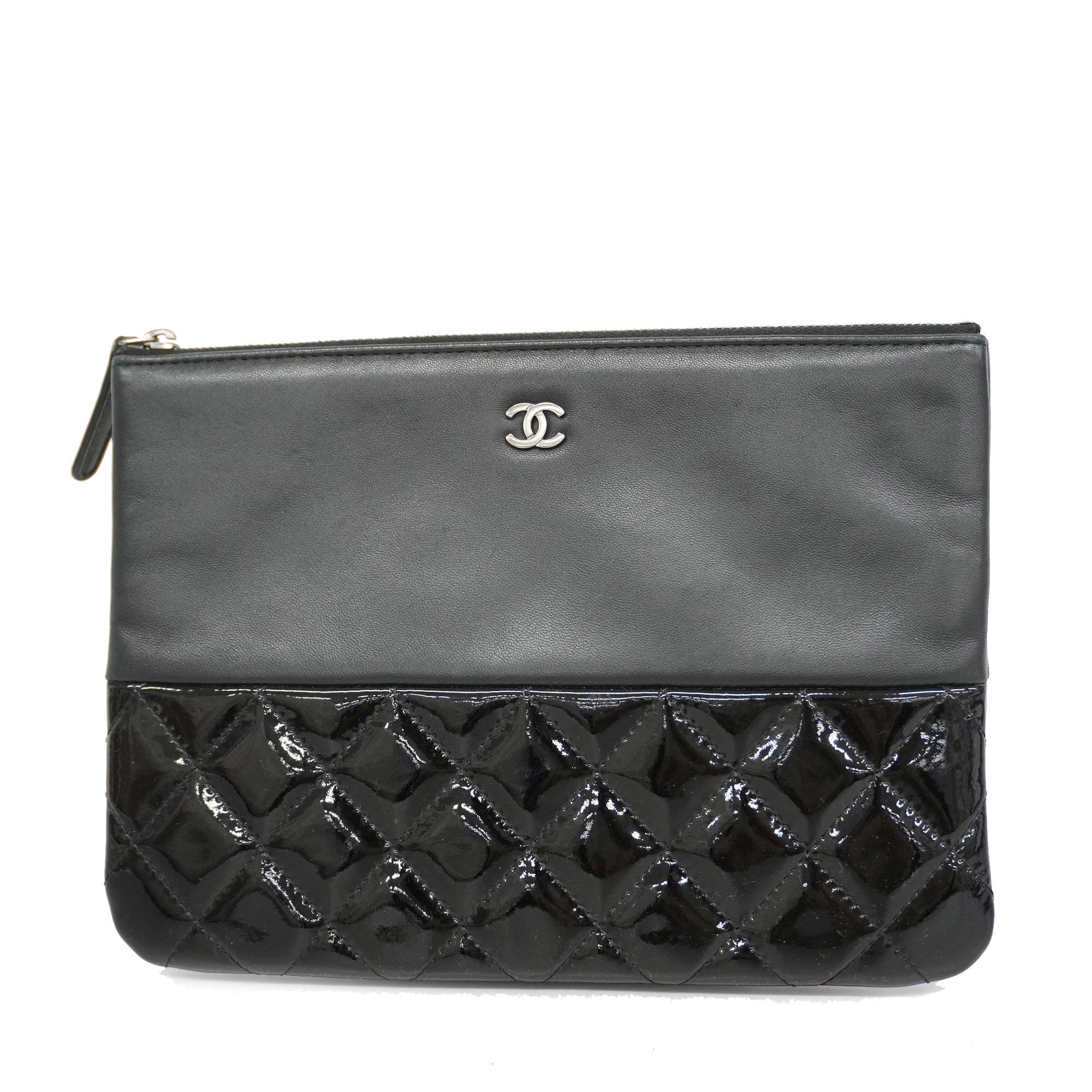 CHANELAuth  Matelasse Women's Leather,Patent Leather Clutch Bag Black
