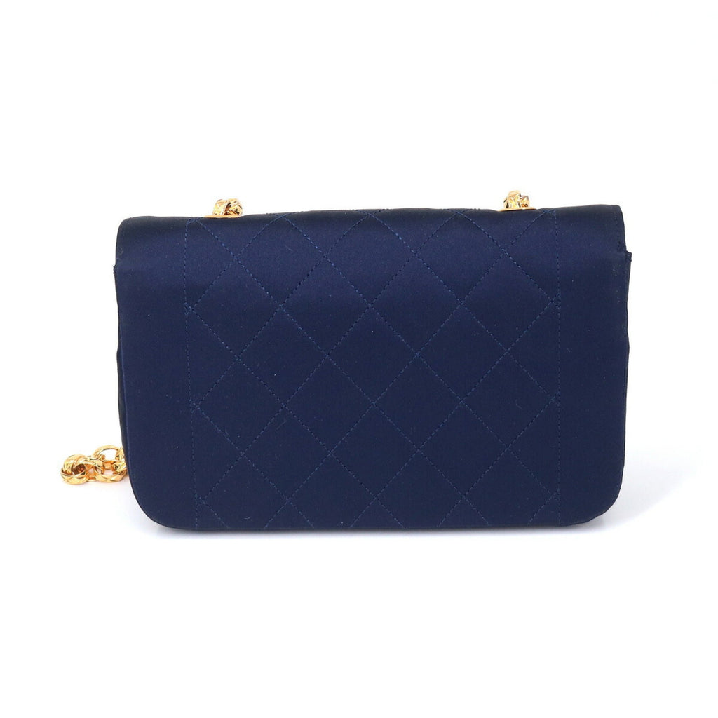 CHANEL Matelasse Bijou Chain Shoulder Bag Satin Navy Gold Hardware Vintage