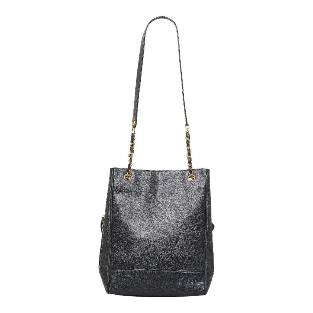 CHANEL coco mark handbag tote bag black gold matte caviar skin ladies