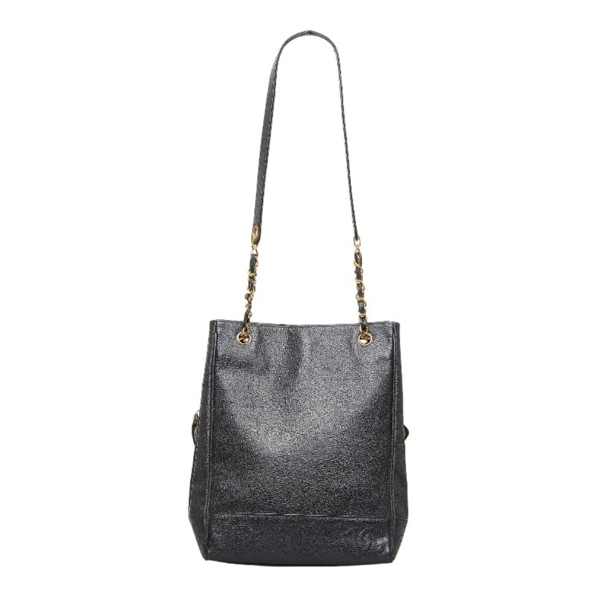 CHANEL coco mark handbag tote bag black gold matte caviar skin ladies