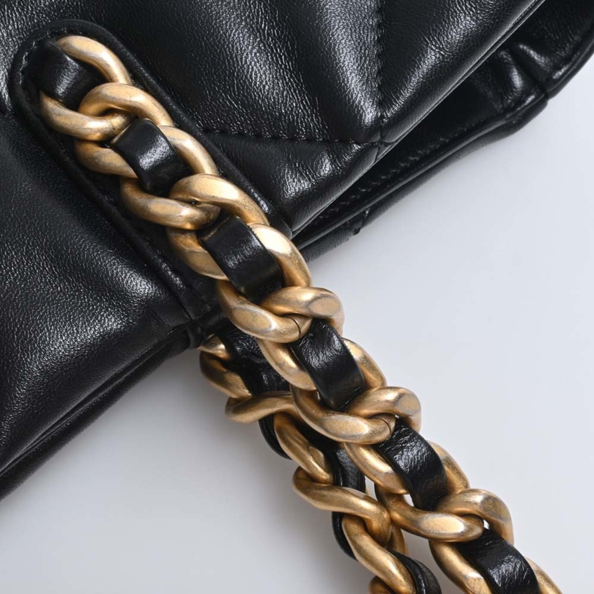 CHANEL lambskin 19 bag coco mark chain shoulder AS3660 black ladies