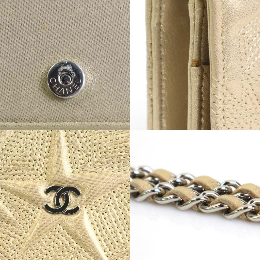 CHANEL Wallet Chain Shoulder Bag Coco Mark Leather/Metal Gold/Silver Women's e55872a