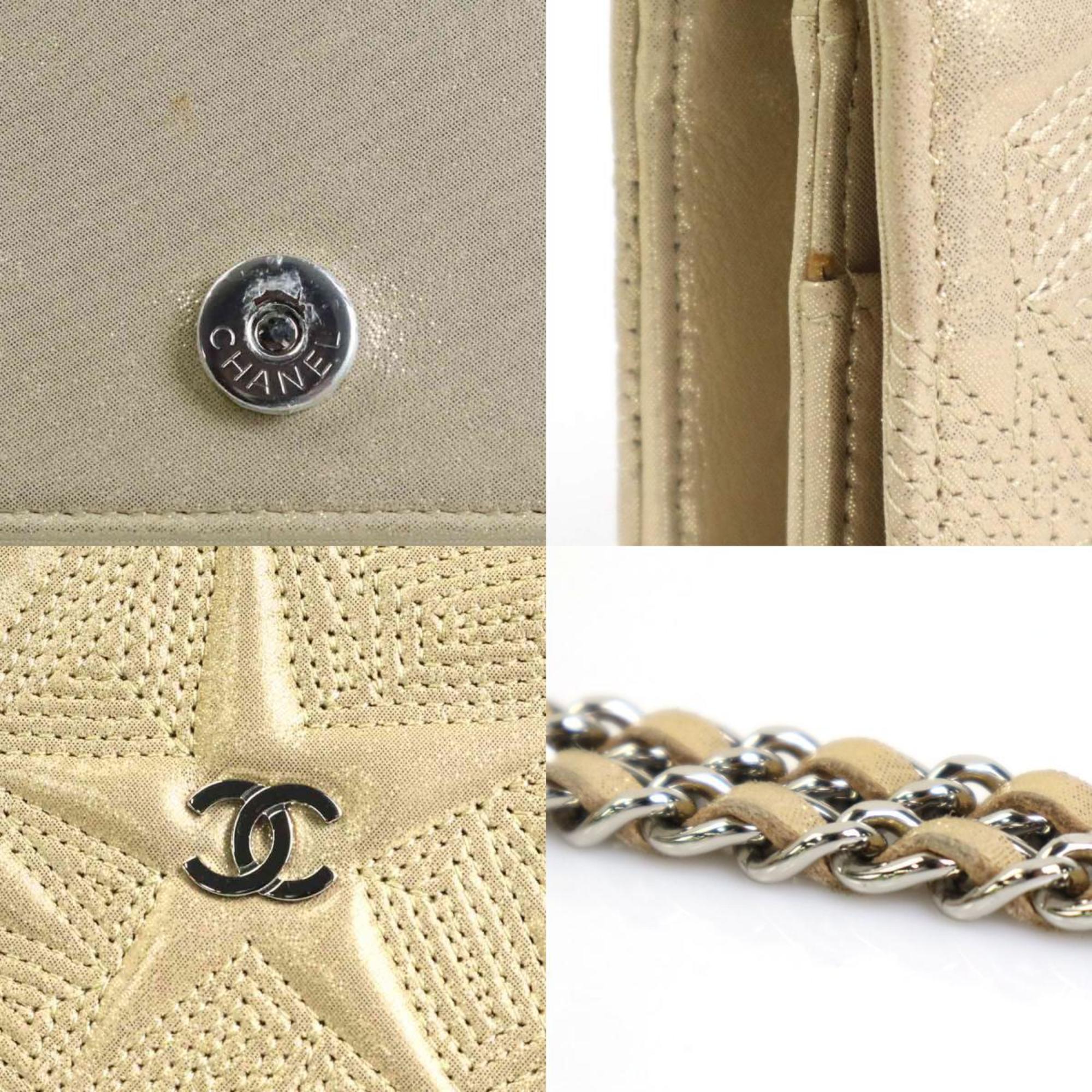 CHANEL Wallet Chain Shoulder Bag Coco Mark Leather/Metal Gold/Silver Women's e55872a