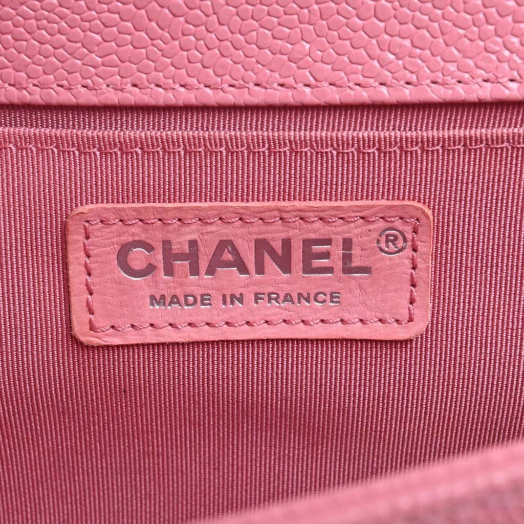CHANEL Caviar Skin V Stitch Boy  Coco Mark Chain Shoulder Bag Pink Ladies