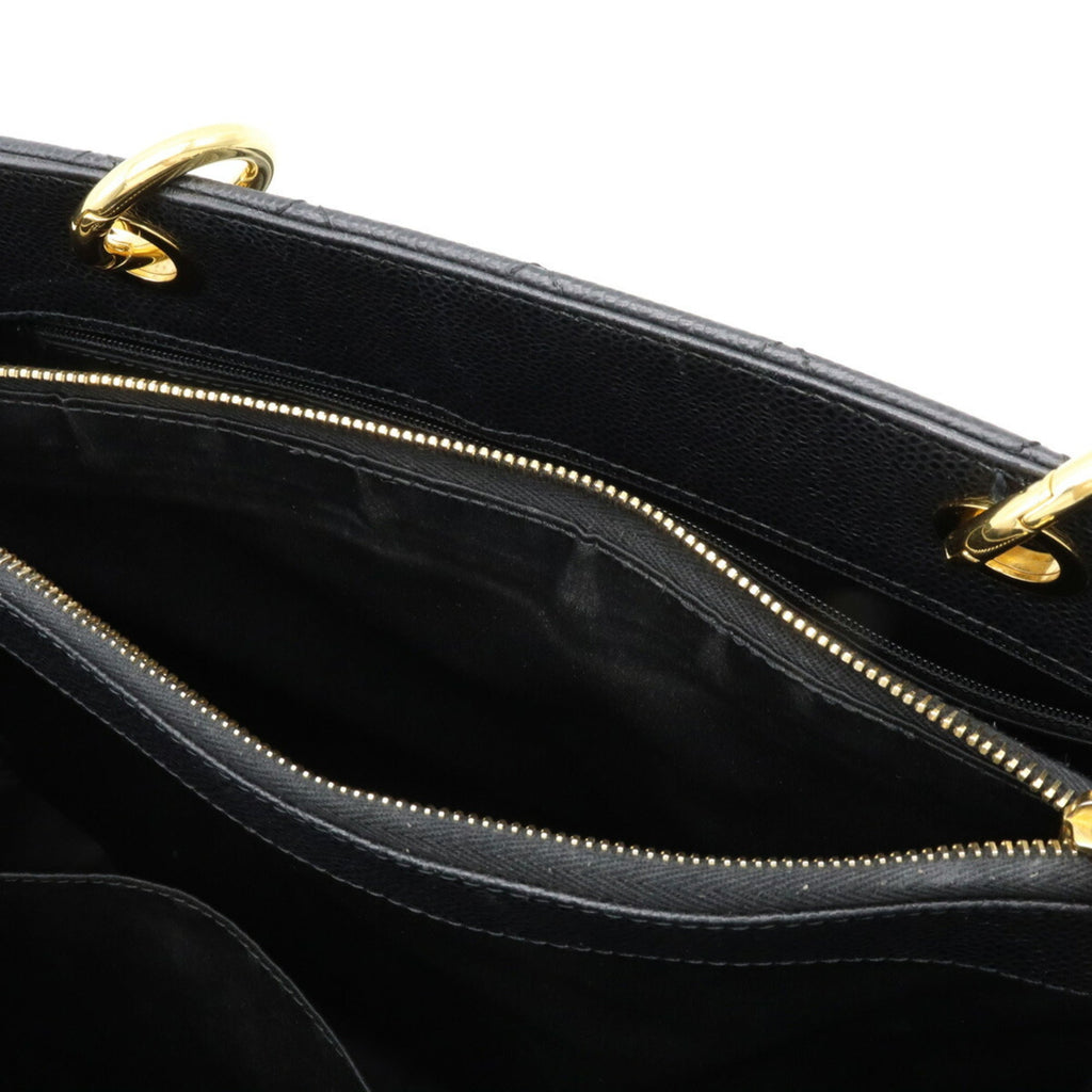 CHANEL Matelasse Coco Mark Chain Tote Bag Shoulder Caviar Skin Leather Black A50995