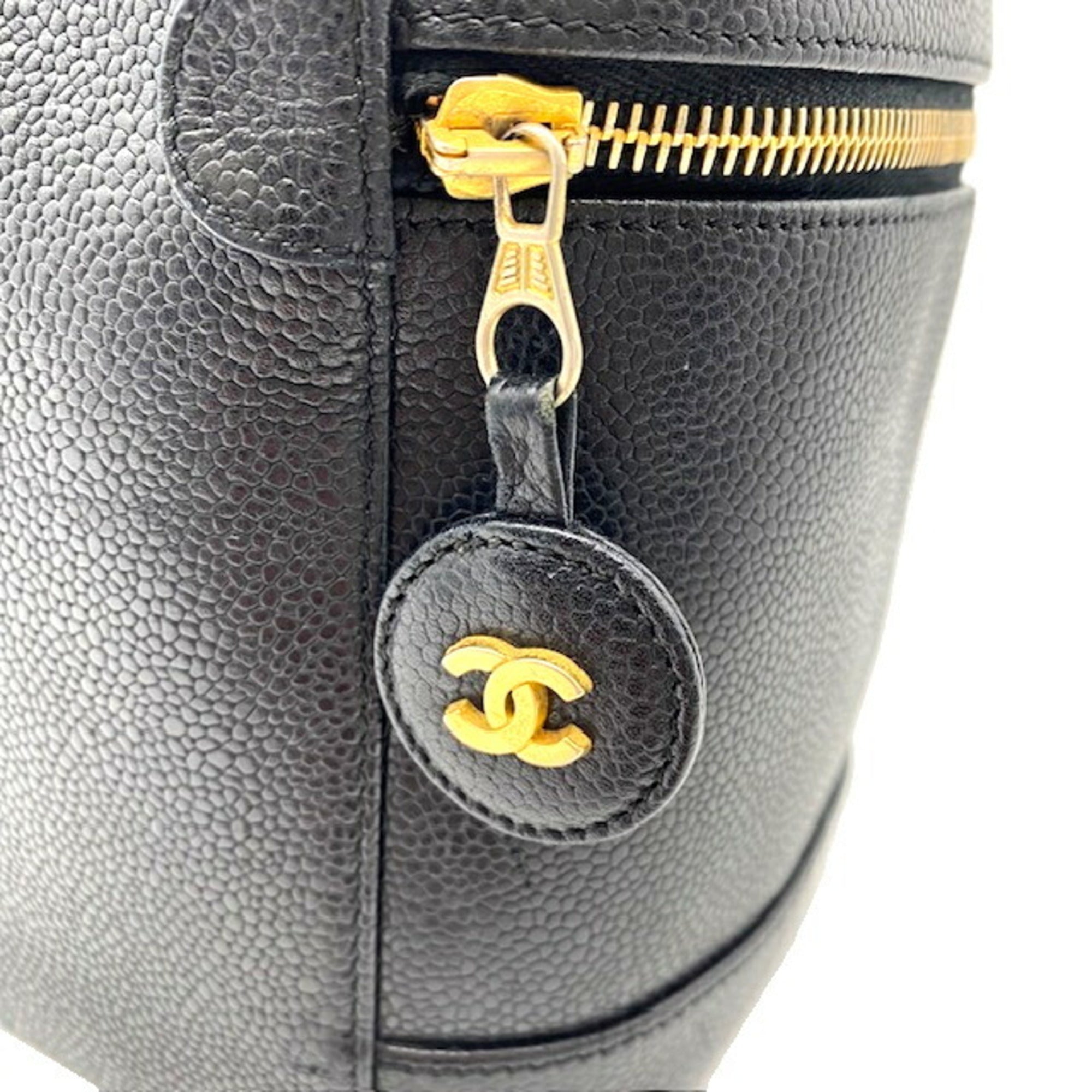 CHANEL Vanity Bag Coco Mark Caviar Skin Women's Black