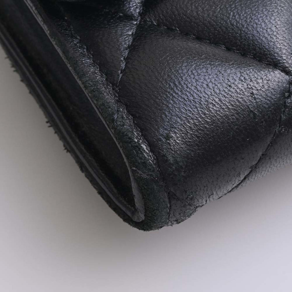 CHANEL Lambskin Matelasse Coco Mark Bifold Long Wallet Black Ladies