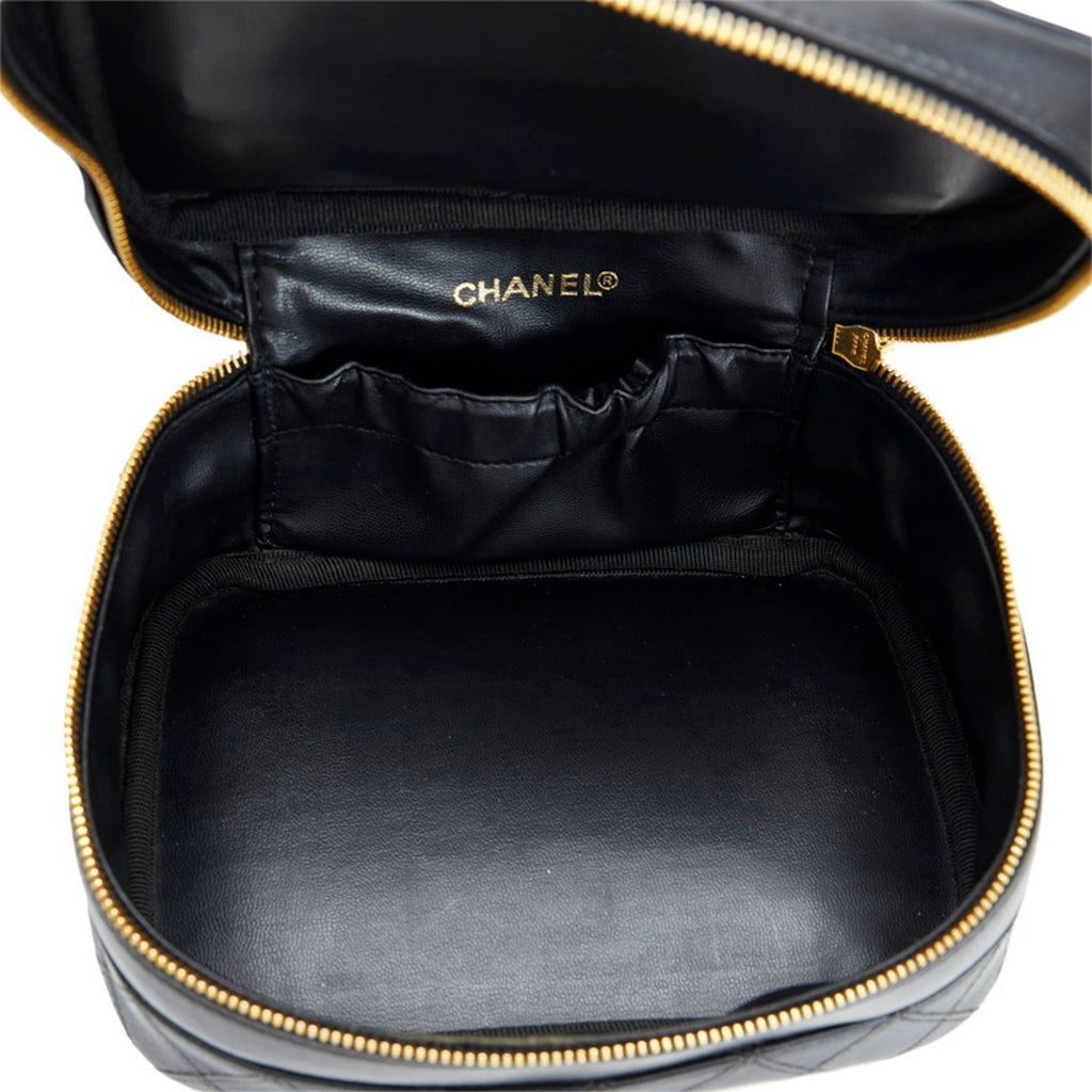 CHANEL Cocomark Bicolore Vanity Bag Handbag Black Lambskin Ladies