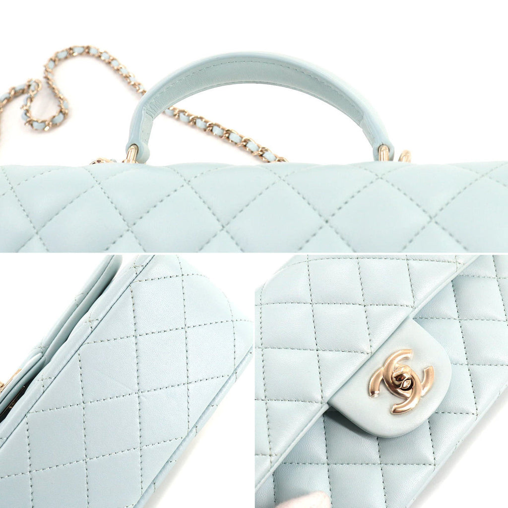 Chanel matelasse top handle mini flap 2way hand chain shoulder bag leather light blue AS2431 Matelasse Bag