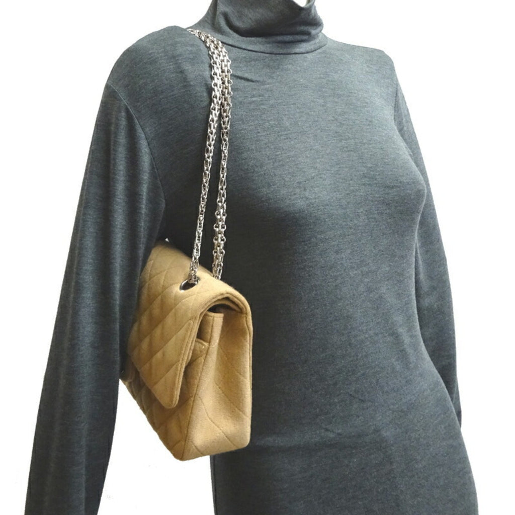 CHANEL Matelasse 25 Chain Shoulder Women's Bag AO1112 Fabric Beige x