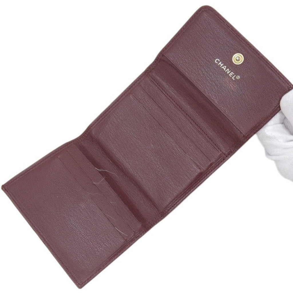 CHANEL Leather Cocomark Trifold Wallet Bordeaux Ladies