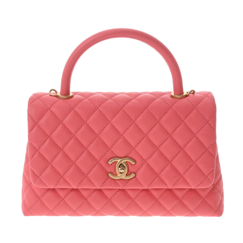 CHANEL Matelasse Coco Handle 28 Pink A92991 Ladies Caviar Skin Bag