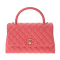 CHANEL Matelasse Coco Handle 28 Pink A92991 Ladies Caviar Skin Bag