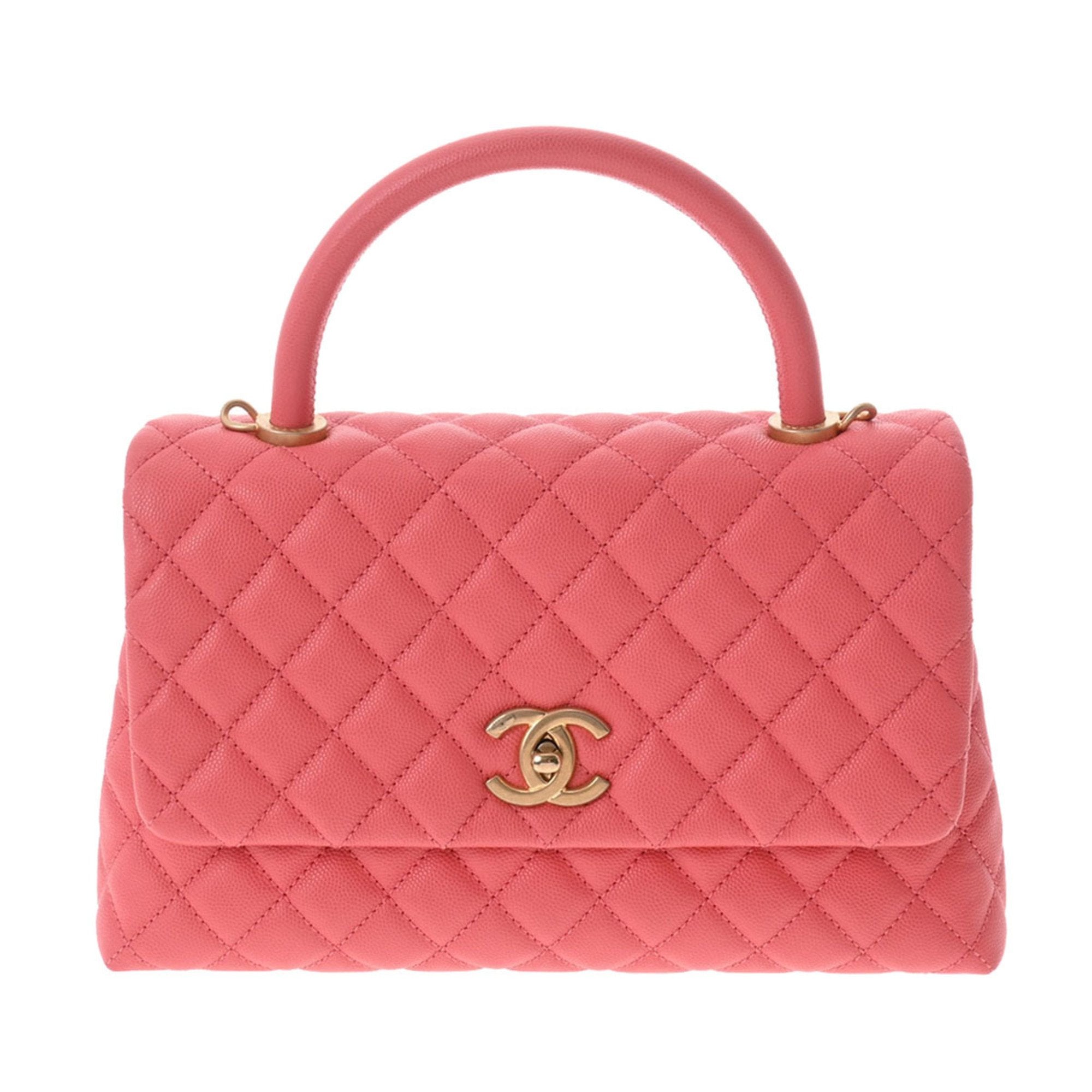 CHANEL Matelasse Coco Handle 28 Pink A92991 Ladies Caviar Skin Bag