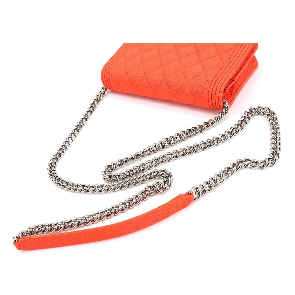 CHANEL boy chain wallet long caviar skin leather orange AP1117 silver metal fittings Chain Wallet
