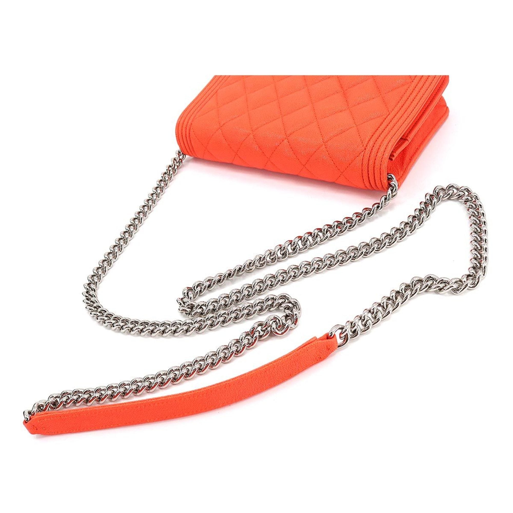 CHANEL boy chain wallet long caviar skin leather orange AP1117 silver metal fittings Chain Wallet